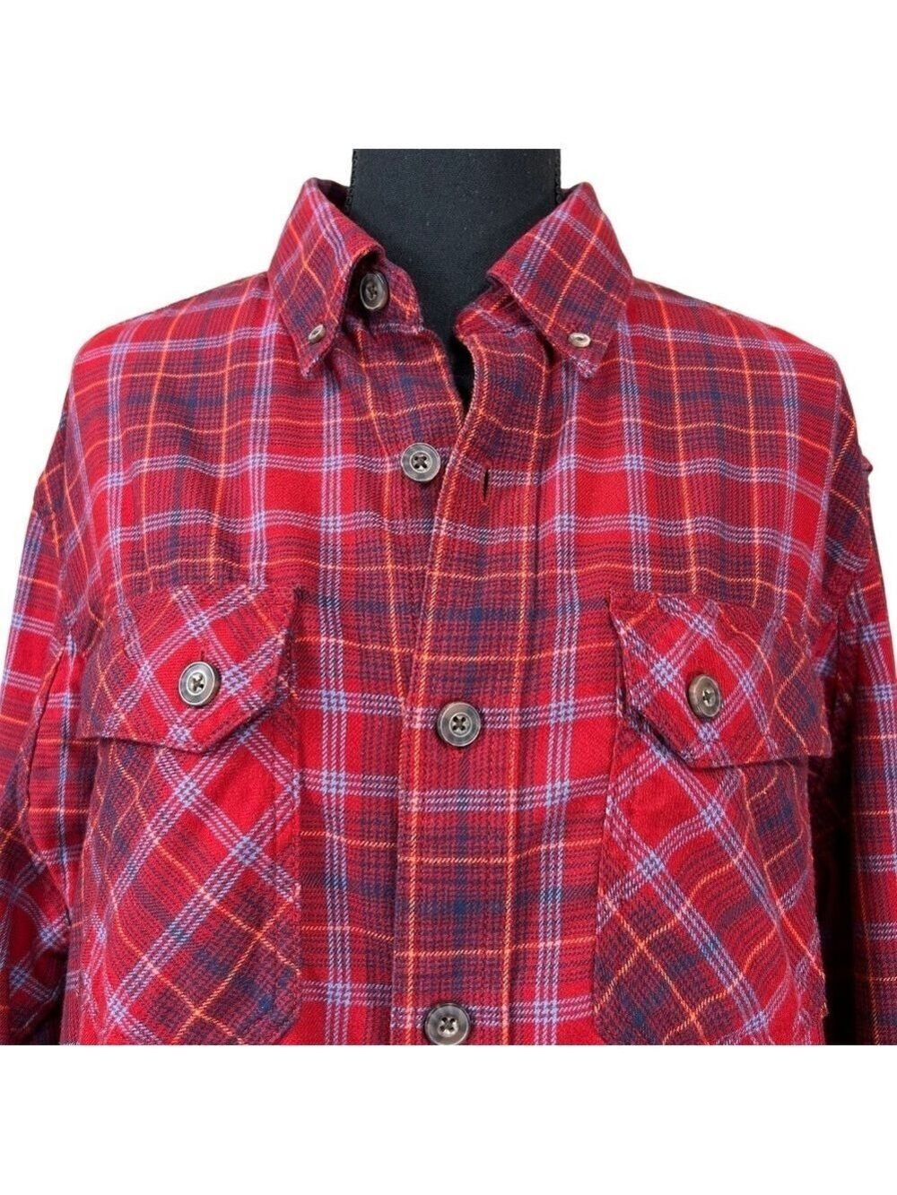 Duluth Trading Company Men's Red Plaid Flannel Cotton Blend Shirt Size M - Picture 3 of 8